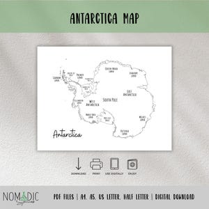 Antarctica Map-Labeled Map of Antarctica-Travel Planner Insert-Coloring Page-Learning Map-Antarctica Outline Map PDF-Digital Files