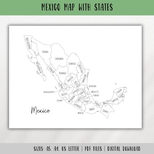 Mexiko Reise Karte mit Staaten-Reisen Planer Einfügen Pdf-Reisen Buch Seite-Mexiko Umriss Karte-Reisen Tracker-Farbe in Karte-DIGITAL DOWNLOAD
