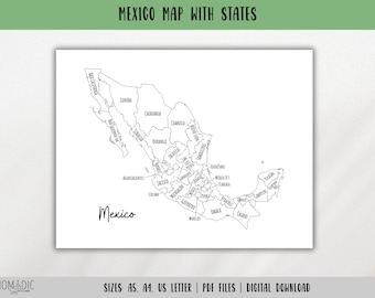 Mexico Travel Map With States-Travel Planner Insert Pdf-Travel Book Page-Mexico Outline Map-Travel Tracker-Color In Map-DIGITAL DOWNLOAD