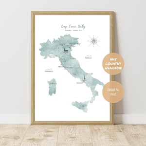 Personalisierte Reise Karte - Italien Hochzeitsreise Karte - Italien Reise Karte Druck - Benutzerdefinierte Karte - Jedes Land - Geschenk zum Jahrestag