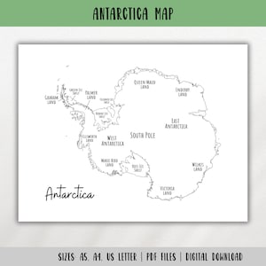 Antarktis Karte - Beschriftete Landkarte Antarktis - Reiseplaner Einfügen - Malseite PDF - Lernkarte - Antarktis Übersichtskarte - DIGITAL DOWNLOAD