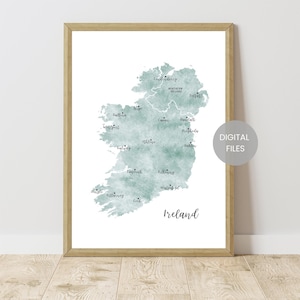 Irland Karte - Irland Reisekarte - Aquarell Landkarte von Irland - Irland Wand Kunst Druck - Irland Karte Poster - Landkarte Geschenk - Digital Download