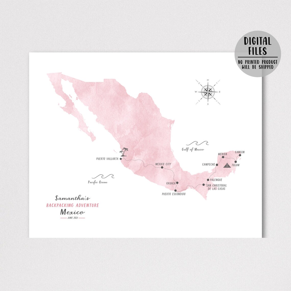 Mexico Travel Map-Personalized Mexico Trip Map Print-Custom | Etsy