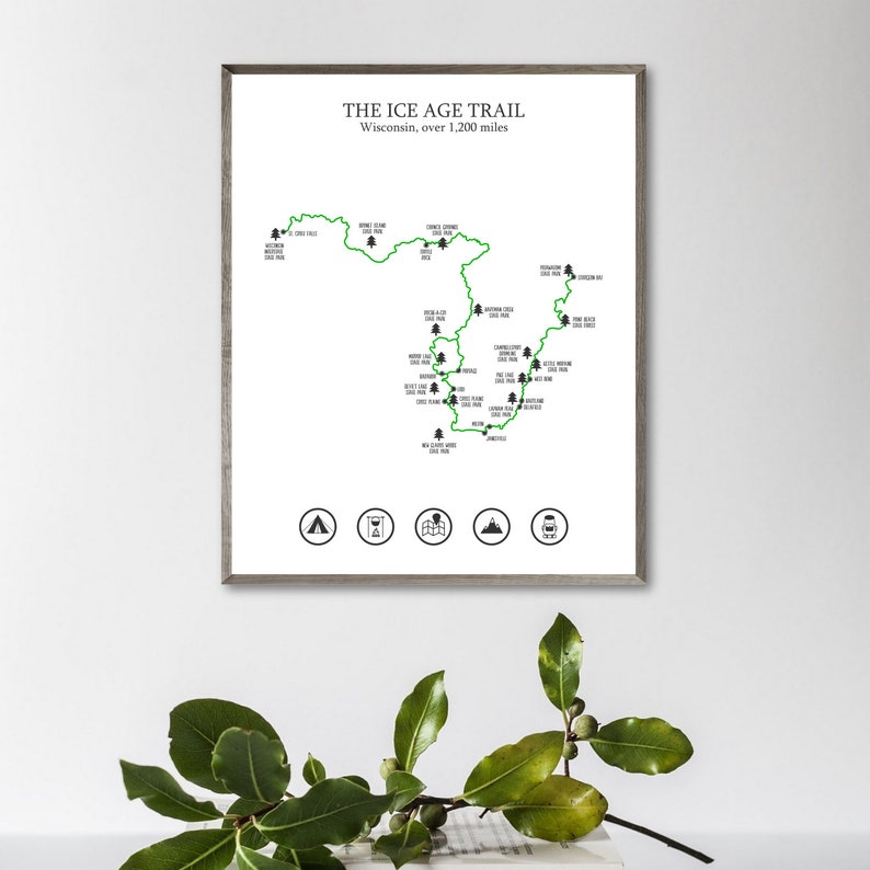 Ice Age Trail Map Print-ice Age Hiking Trail Map-ice Age Trail | Etsy