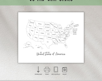 US Travel Map With States-Travel Planner Insert-Travel Book Page-United States Outline Map-Travel Tracker-Digital Files
