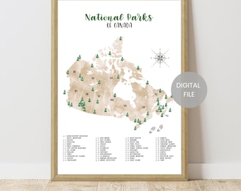 Canada National Parks Map - National Parks Checklist - National Parks Of Canada Map - Canada National Parks Tracker - National Parks Poster