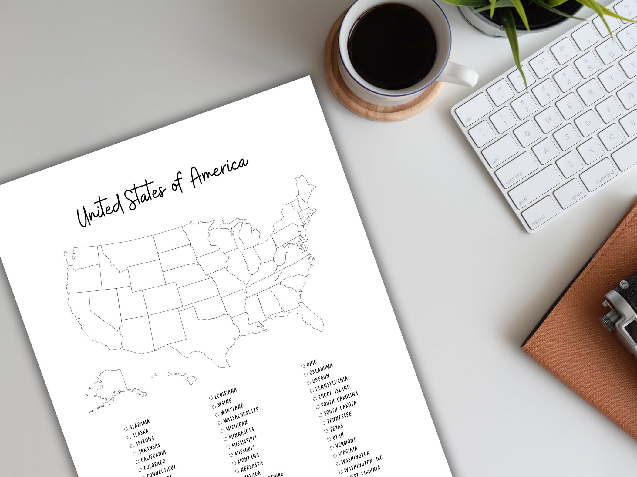 US States Map Checklist-states Travel Tracker-states Challenge-outline