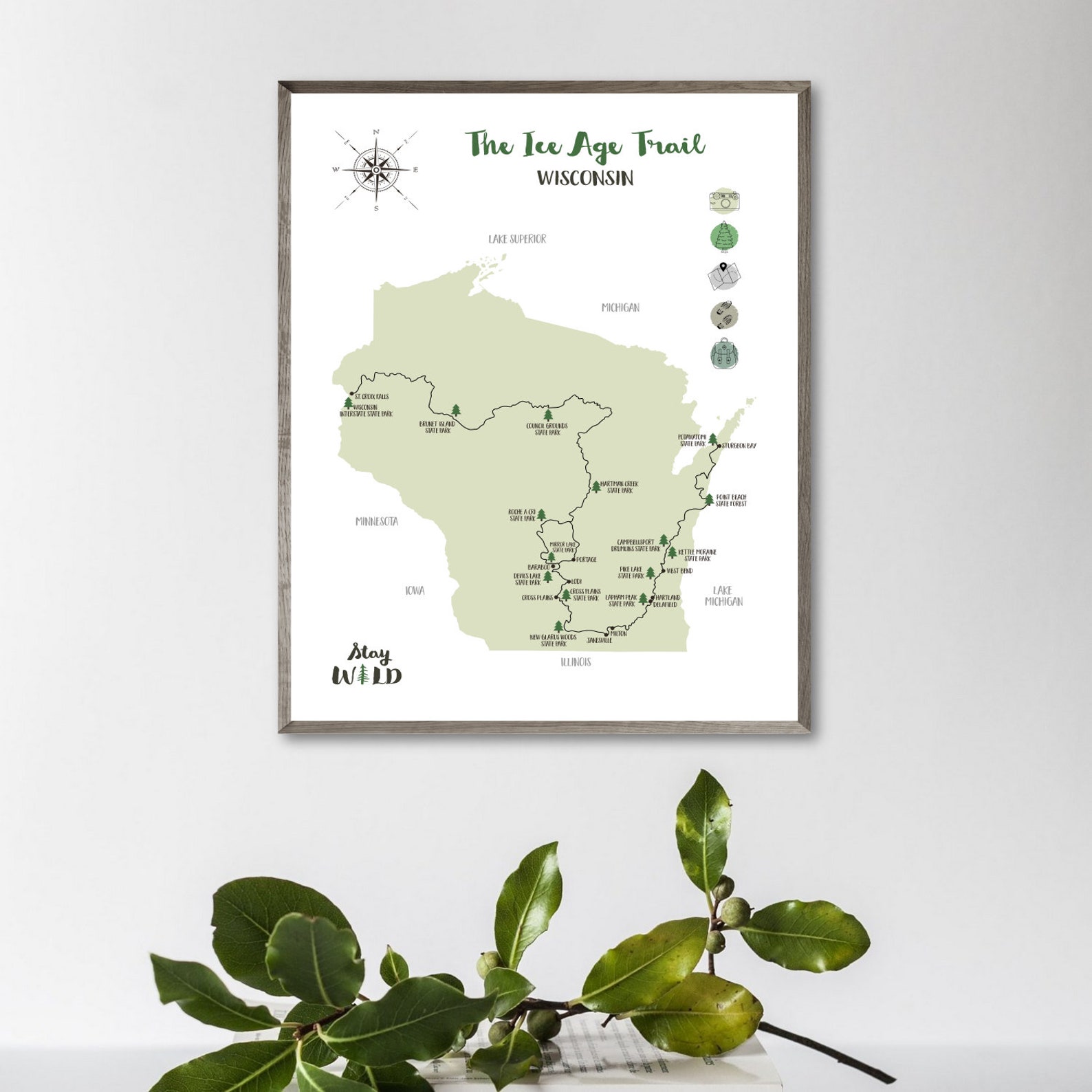 Ice Age Trail Map-ice Age Hiking Trail Map Print-ice Age Trail | Etsy