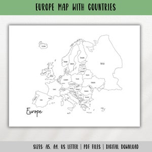 Europa-Reisekarte mit Ländern, Reiseplaner-Einsatz, Malseite PDF, Reisebuchseite, Europa-Übersichtskarte, Reise-Tracker, DIGITALER DOWNLOAD