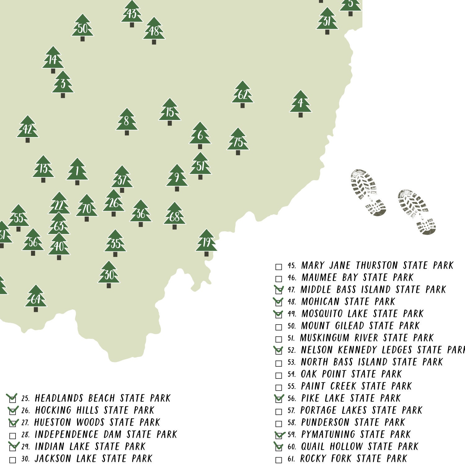 Ohio State Parks Map-ohio State Parks Checklist-state Parks of - Etsy UK