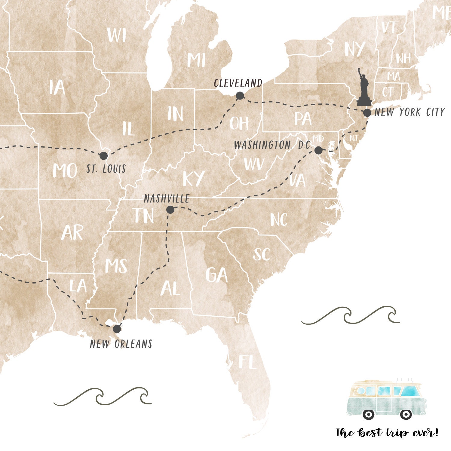Personalized Usa Road Trip Map-usa Travel Map - Etsy