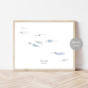 Karta över Azorerna - Karta över Azorerna - Akvarellkarta över Azorerna - Karta över Portugal - Resekarta över Azorerna - Karta över Azorerna - Kartaposter - Kartgåva