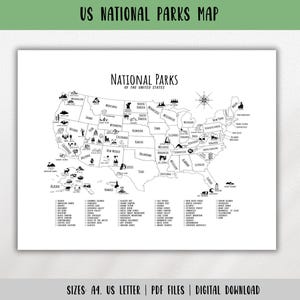 63 National Parks Der Vereinigten Staaten Karte-US National Parks Bucket List Checkliste- National Parks Tracker- Travel Planner Page-DIGITAL DOWNLOAD