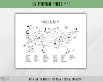63 National Parks Of United States Map-US National Parks Bucket List Checklist-National Parks Tracker-Travel Planner Page-DIGITAL DOWNLOAD
