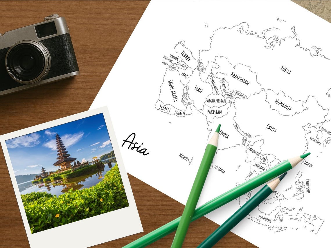 Asia Map-asia Map With Countries-travel Book Insert-asia Travel Planner ...