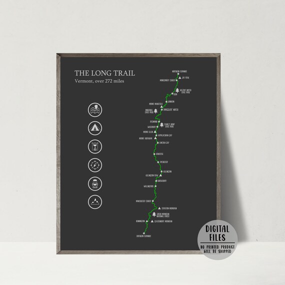 The Long Trail Map Print-Vermont Long Trail Hiking Map | Etsy