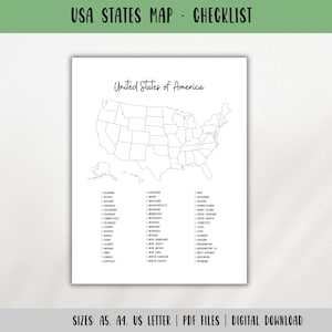 Lista de verificação do mapa dos estados dos EUA - Rastreador de viagens dos estados - Desafio dos estados - Mapa de contorno - Inserir PDF do planejador de viagens - Lista de desejos dos estados - DOWNLOAD DIGITAL