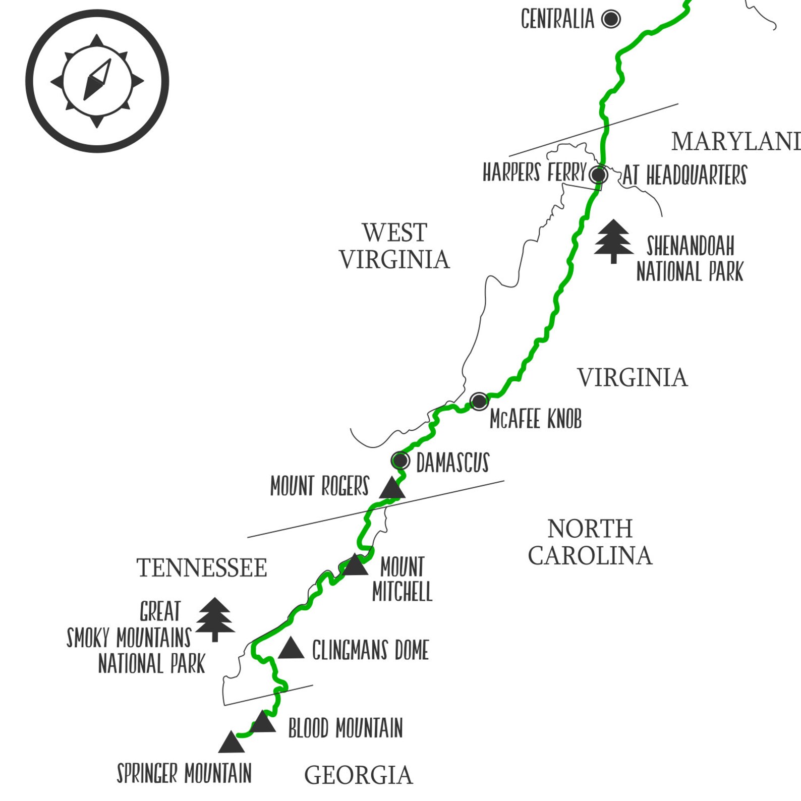 Appalachian Trail Mapappalachian Trail Hiking Map Printappalachian