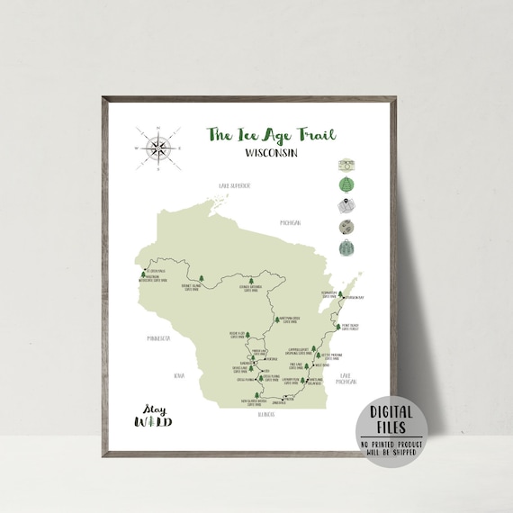 Ice Age Trail Map-ice Age Hiking Trail Map Print-ice Age Trail - Etsy Finland