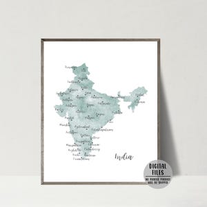 Indien Karte-Indien Poster-Minimalistische Karte Druck-Aquarell Karte Poster-Geschenk für Reisende-Karte von Indien-Indien Wand Kunst-Reise Geschenk-druckbare Karte