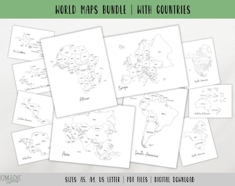 World Travel Maps Bundle-Labeled Maps-Continent Maps-Countries Checklist-Travel Planner Insert-Outline Maps-Coloring Pages-DIGITAL DOWNLOAD