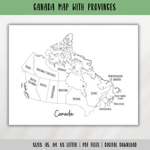 Kanada Reise Karte mit Provinzen-Reisen Bucheinlage Pdf-Reisen Planer Seite-Kanada Umriss Karte-Reisen Tracker-Farbe in Karte-DIGITAL DOWNLOAD