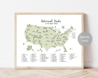 USA National Parks Map-63 National Parks Checklist-United States National Parks Tracker -Travel Bucket List - USA National Parks Tracker