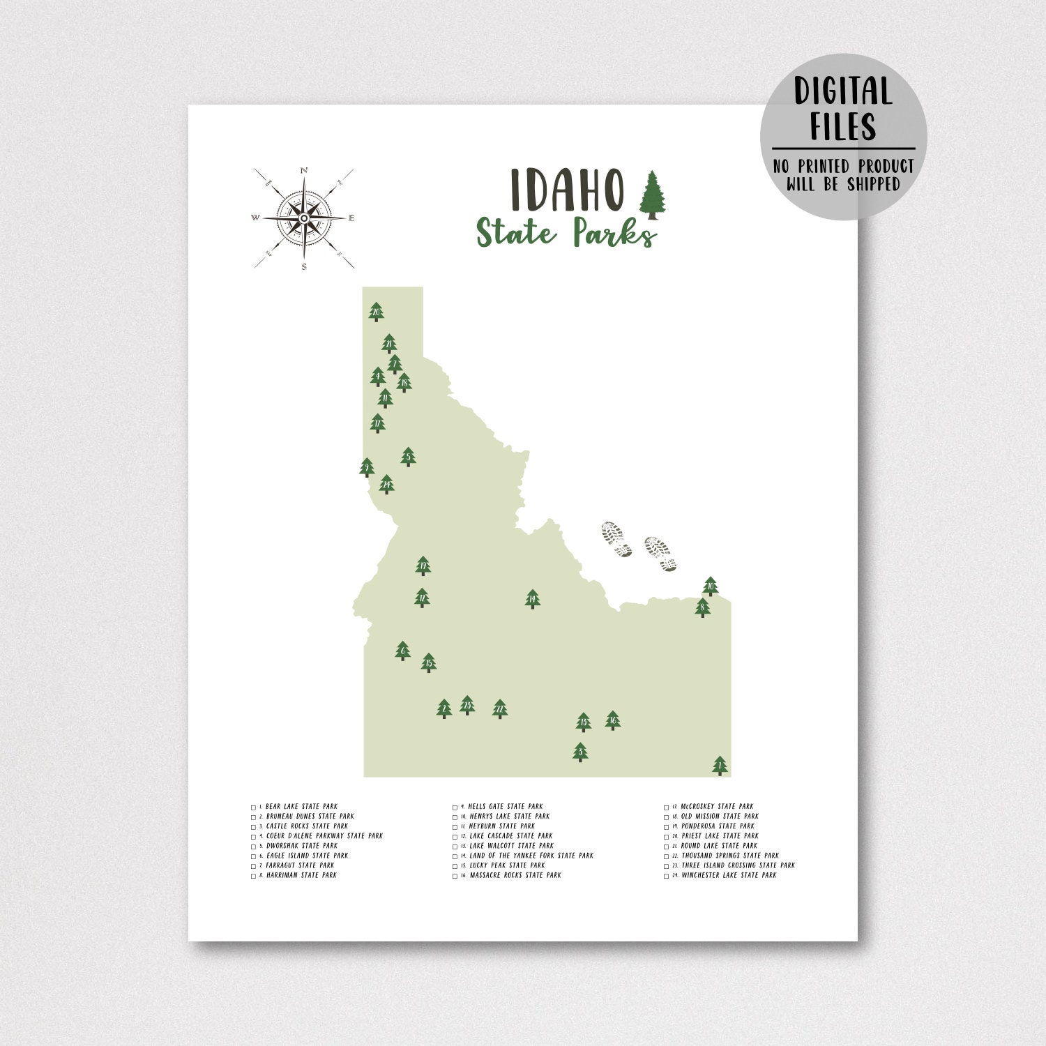 Idaho State Parks Map Print-idaho State Parks Checklist-state - Etsy