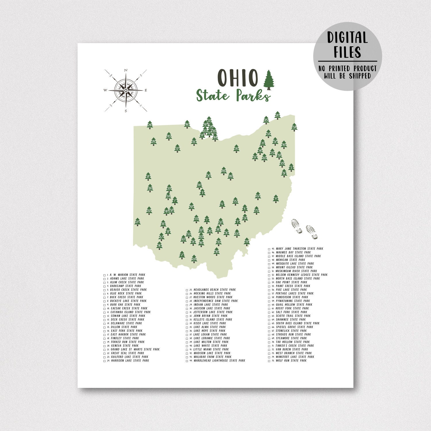 Ohio State Parks Map-ohio State Parks Checklist-state Parks of - Etsy UK