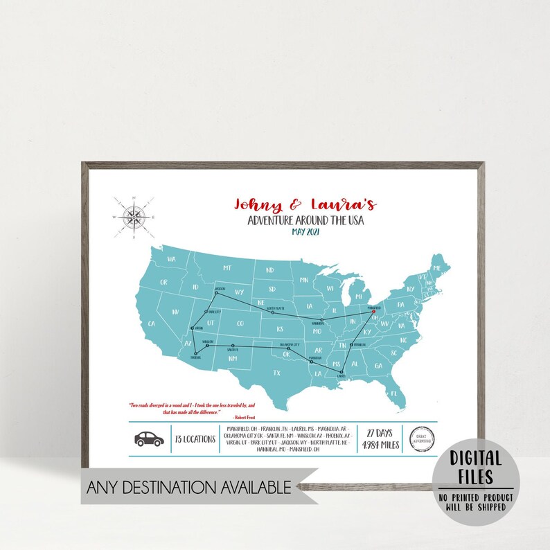 Personalized Travel Map-USA Road Trip Map-Your Travel image 1