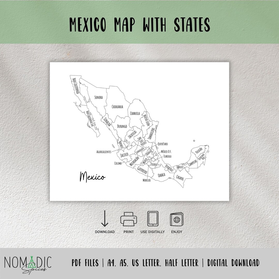 Mexico Travel Map With States-travel Planner Insert-travel Book Page ...