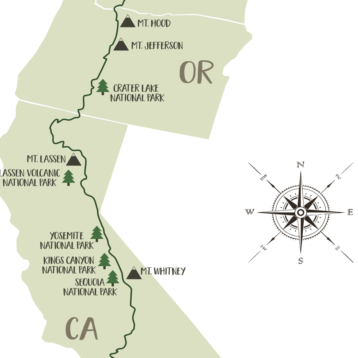 Pacific Crest Trail Mappacific Crest Trail Hiking Map Etsy Canada