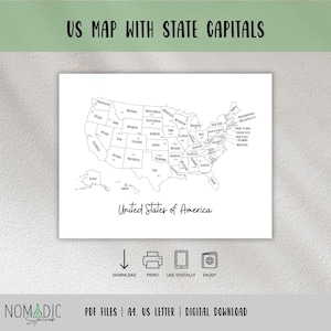 USA Travel Map-Us Map With States And Capitals-Travel Planner Insert-Travel Book Page-United States Map-USA Travel Tracker-Digital Files