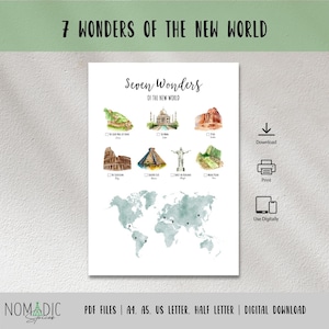 Liste de contrôle des sept merveilles du monde - 7 merveilles du nouveau monde et fichier numérique de la page d'un livre de voyage