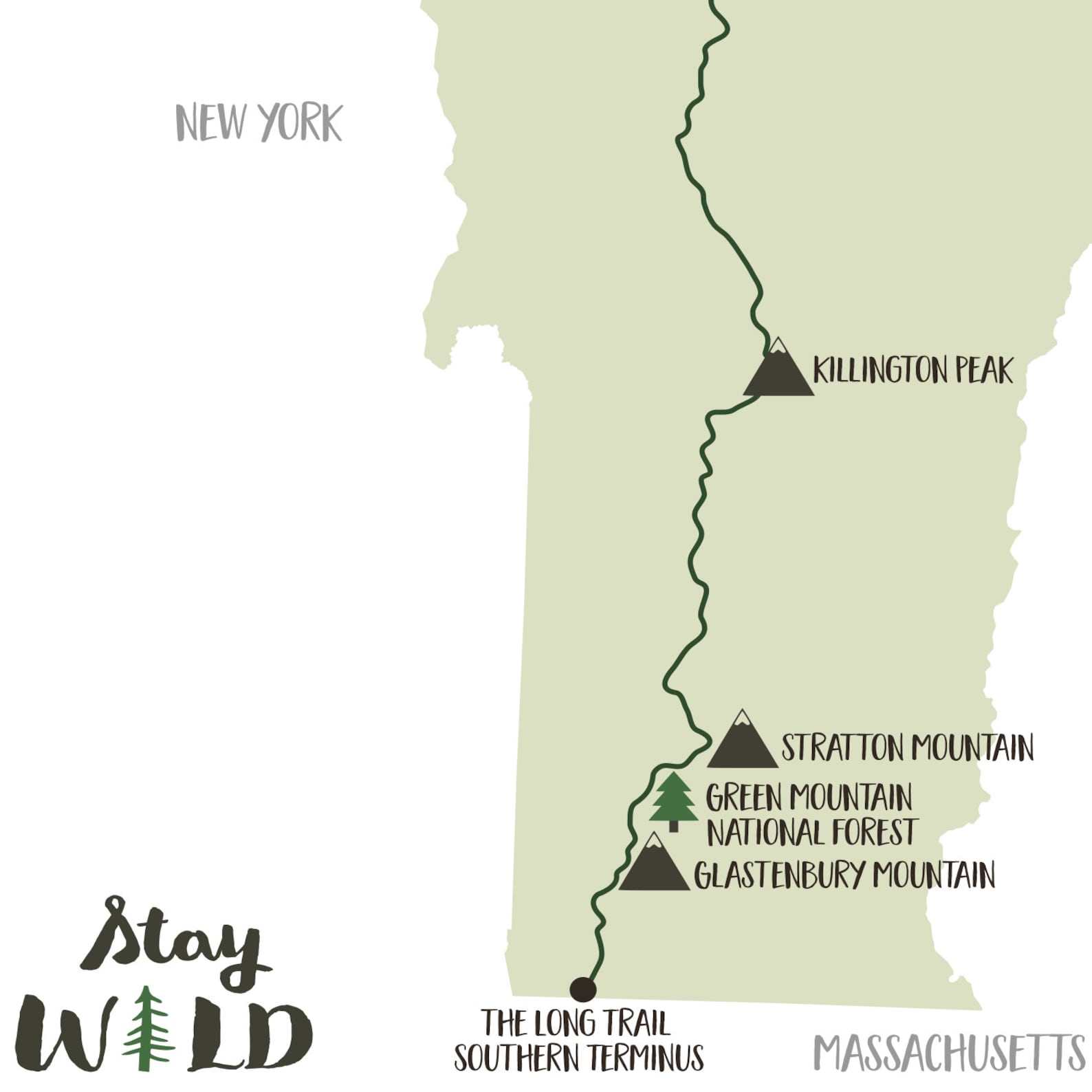 The Long Trail Mapvermont Long Trail Hiking Map Printthe Etsy