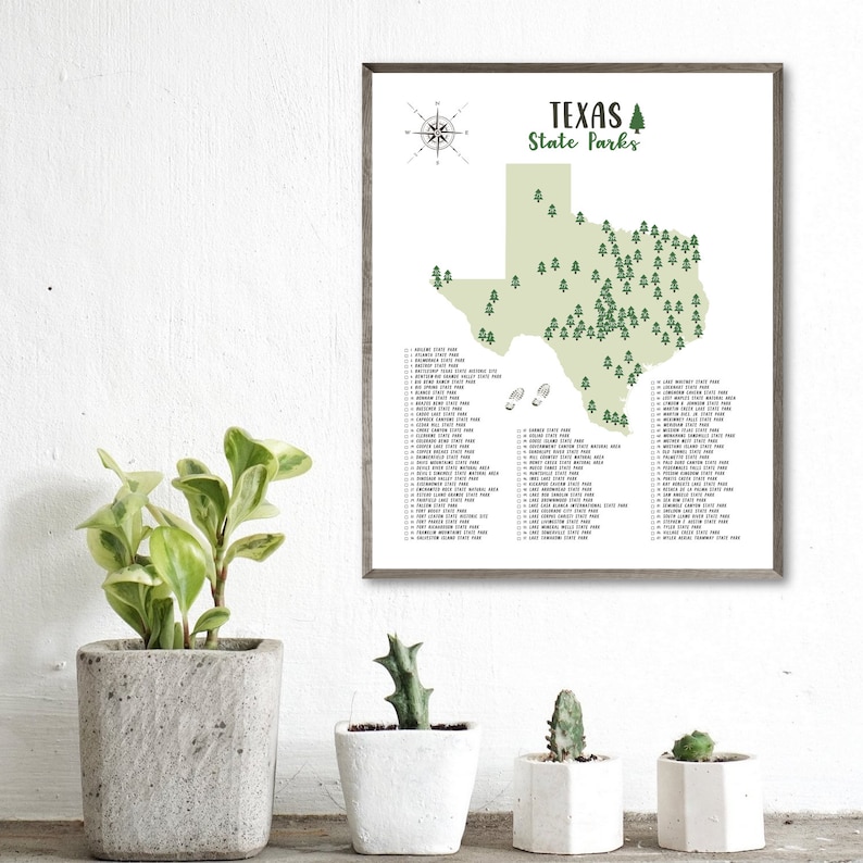 Texas State Parks Map Texas State Parks Checklist State Parks Of Texas Map Poster Adventure Map Print Travel Gift For Hiker Printable Map Art Collectibles Prints Jewellerymilad Com