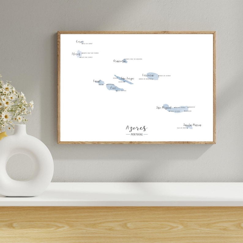 Azores Map - Azores Islands Map - Watercolor Map of Azores - Portugal ...