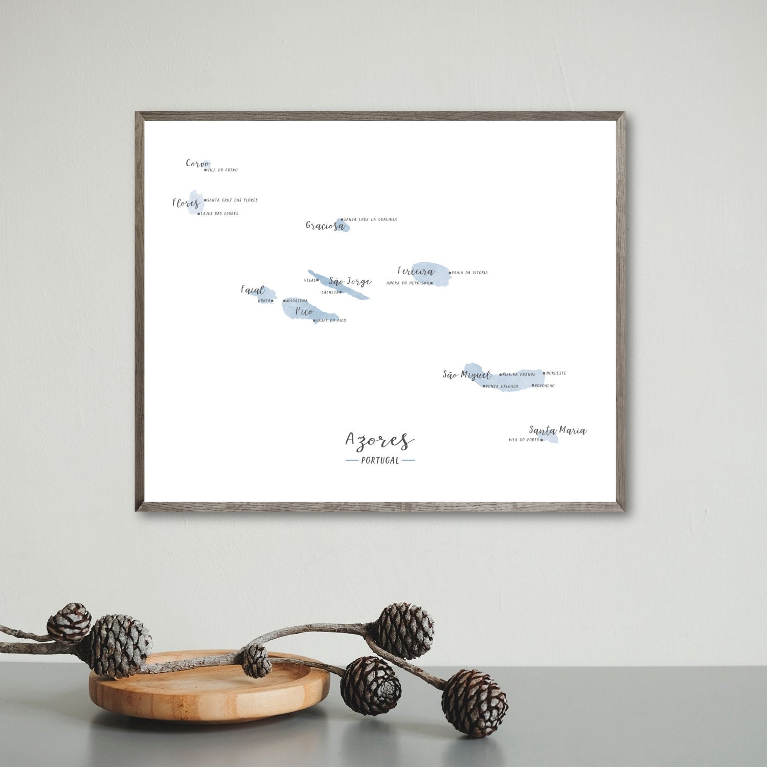 Azores Map-azores Islands Map Poster-minimalist Map Print-watercolor ...