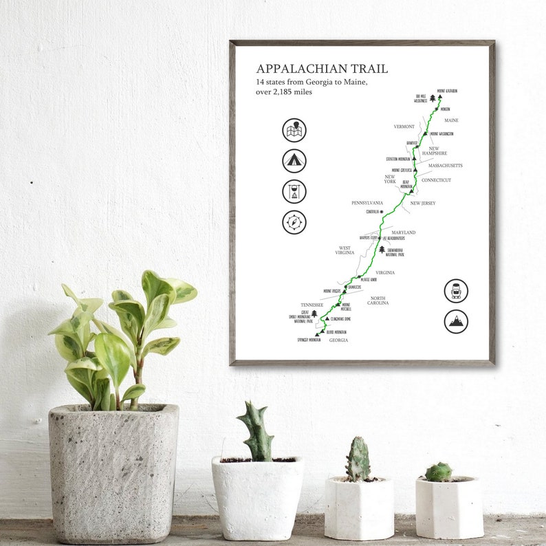 Appalachian Trail Mapappalachian Trail Hiking Map Etsy