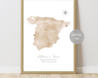 Personalisierte Verlobung Karte Geschenk - Verlobung Geschenk für Paar-Personalisierte Jahrestag Geschenk für Mann - Hochzeit Lage Karte-Wand Kunst Karte