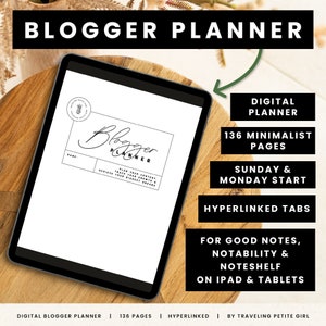 Minimalist Digital Blogger Planner for Content Creators, Influencers & Entrepreneurs. Blogging Planner Content Calendar