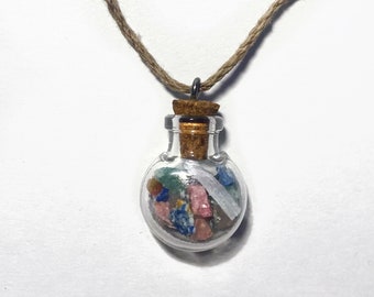 Taurus Zodiac Crystal Bottle Necklace with Real Crystal Astrology Stones including Rose Quartz and Selenite