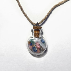 Taurus Zodiac Crystal Bottle Necklace with Real Crystal Astrology Stones including Rose Quartz and Selenite image 1