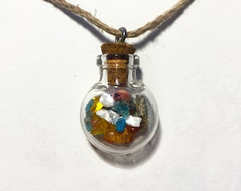 Gemini Zodiac Crystal Bottle Necklace with Real Crystal Astrology Stones
