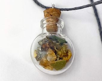 Rijkdom spreuk pot ketting echt citrien kristal kruid keuken hekserij spreuk fles ketting