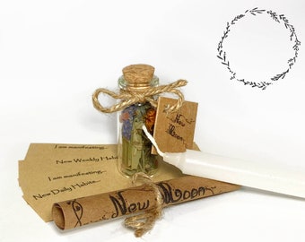 New Moon Ritual Kit: Handmade Spell Jar, Manifestation Candle