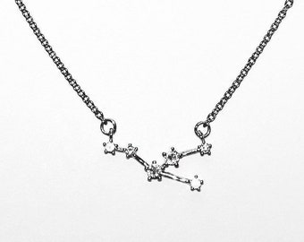 Taurus Star Constellation Zodiac Necklace With Stainless Steel and Cubic Zirconium Stars Pendant with Sterling Silver Chain Option