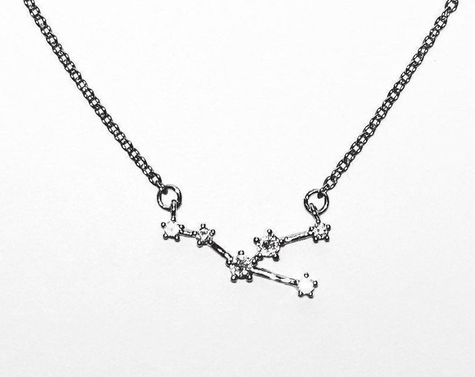 Taurus Star Constellation Zodiac Necklace With Stainless Steel and Cubic Zirconium Stars Pendant with Sterling Silver Chain Option