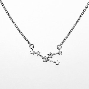 Taurus Star Constellation Zodiac Necklace With Stainless Steel and Cubic Zirconium Stars Pendant with Sterling Silver Chain Option