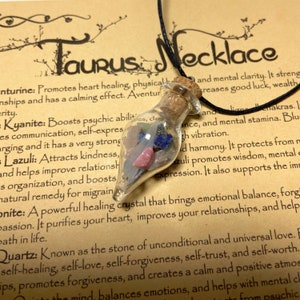 Taurus Zodiac Crystal Bottle Necklace with Real Crystal Astrology Stones including Rose Quartz and Selenite image 6